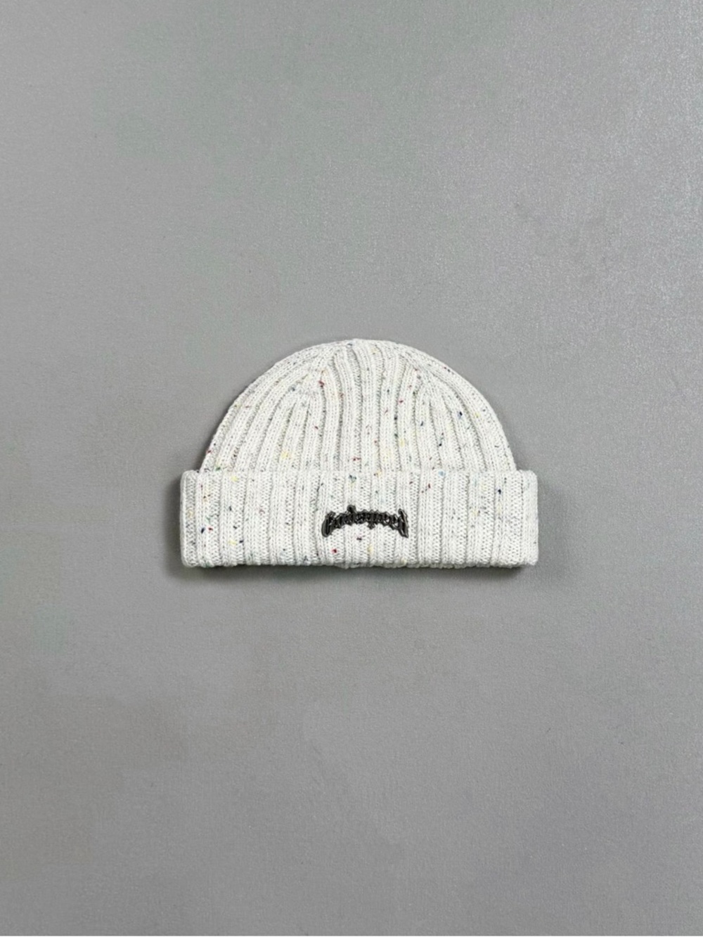 Speckled Knit Cuffed Beanie Hat - White